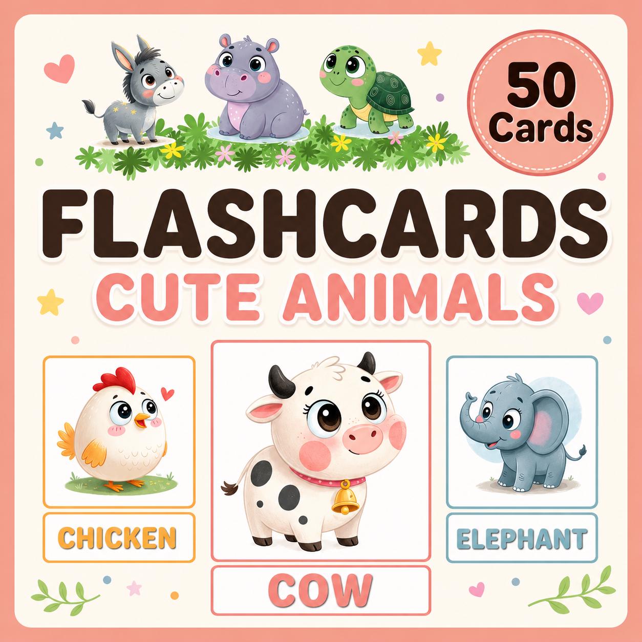 Animals Flashcards for Kids - 50 Cards