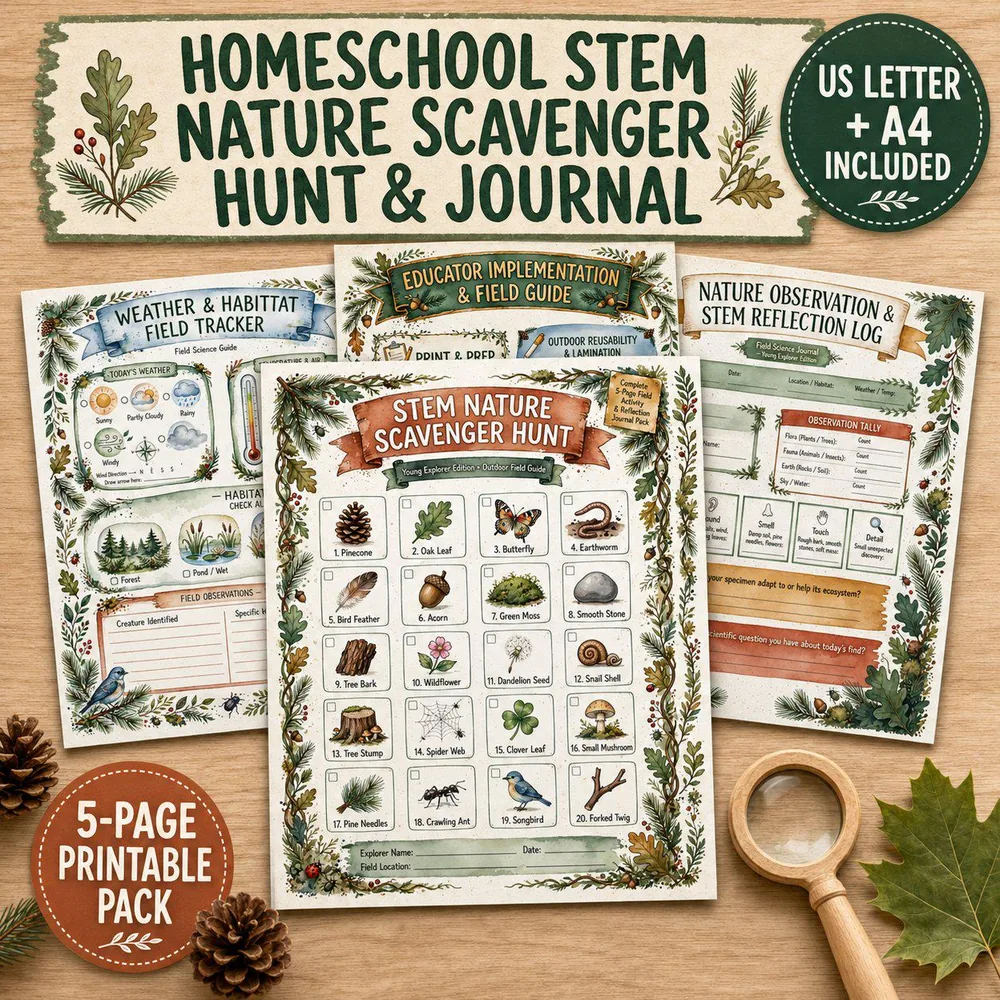 Nature Walk Scavenger Hunt & Exploration Journal